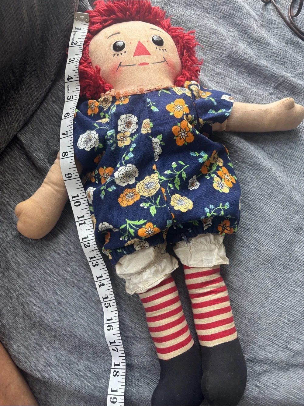 Vintage Red-Haired Rag Doll Plush Toy in Floral Dress - Kids Toys
